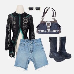 Black Lace Cardigan Long Sleeve Snap Closure Sheer Mesh See-through Collar